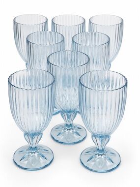 Set of 8 Fostoria Monet Light Blue Iced Tea Glasses Ribbed Vintage Goblets 7